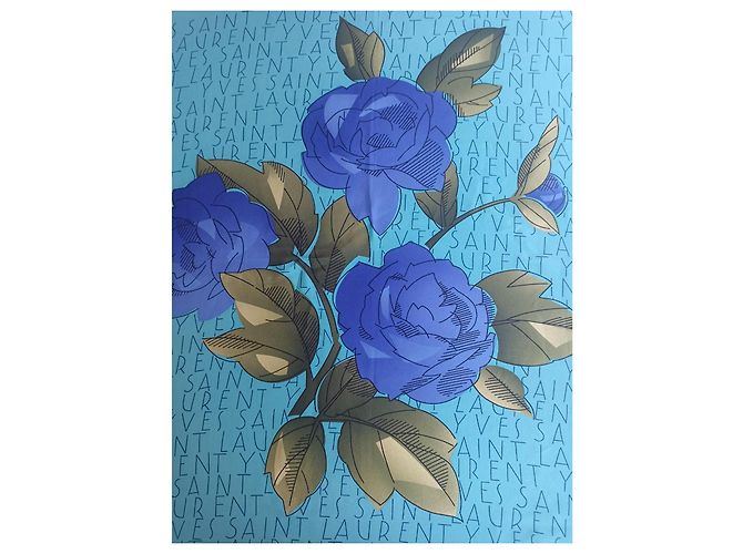 Sciarpa Yves Saint Laurent in seta blu con fiori - vista 11