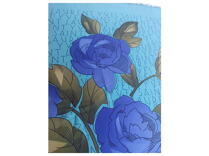Sciarpa Yves Saint Laurent in seta blu con fiori - vista 5