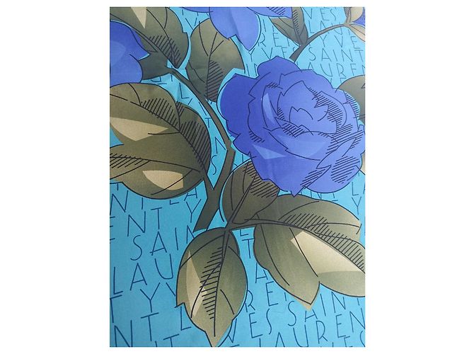 Sciarpa Yves Saint Laurent in seta blu con fiori - vista 6