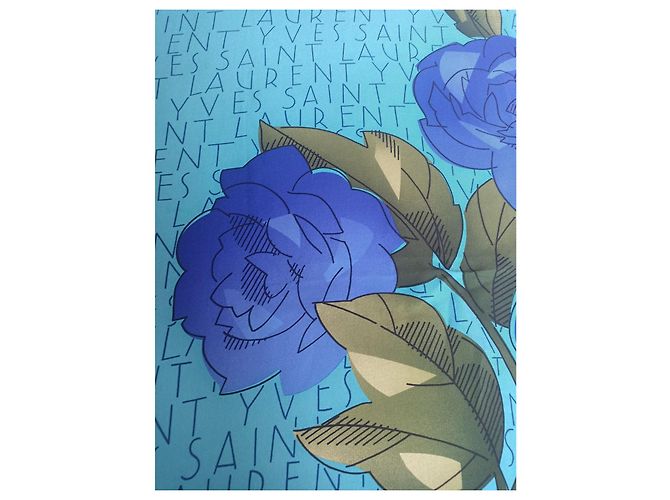 Sciarpa Yves Saint Laurent in seta blu con fiori - vista 7