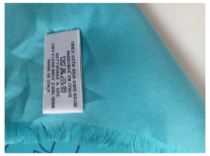 Sciarpa Yves Saint Laurent in seta blu con fiori - vista 9