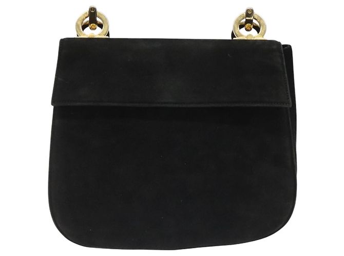 Borsa a Spalla Gancini in Camoscio Nero e Oro Auth 110487 di Salvatore Ferragamo D'oro - vista 13
