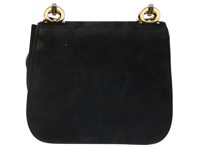 Borsa a Spalla Gancini in Camoscio Nero e Oro Auth 110487 di Salvatore Ferragamo D'oro - vista 2