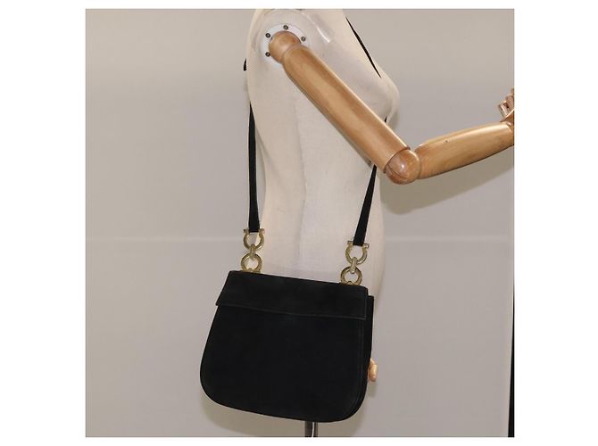 Borsa a Spalla Gancini in Camoscio Nero e Oro Auth 110487 di Salvatore Ferragamo D'oro - vista 20
