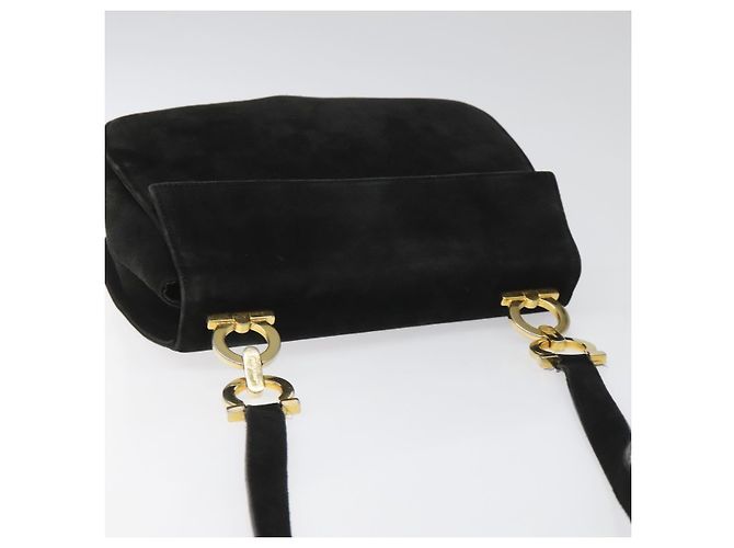 Borsa a Spalla Gancini in Camoscio Nero e Oro Auth 110487 di Salvatore Ferragamo D'oro - vista 6