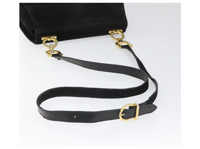 Borsa a Spalla Gancini in Camoscio Nero e Oro Auth 110487 di Salvatore Ferragamo D'oro - vista 7