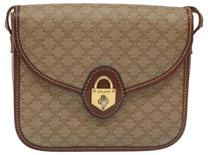 Céline Borsa a spalla in tela Macadam CELINE in pelle PVC beige marrone oro Auth 115531 D'oro - vista 13