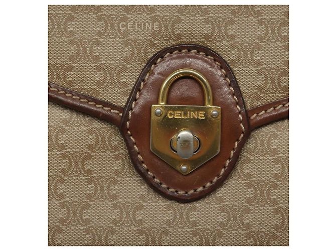Céline Borsa a spalla in tela Macadam CELINE in pelle PVC beige marrone oro Auth 115531 D'oro - vista 19