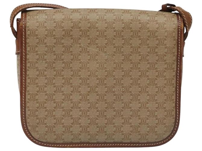 Céline Borsa a spalla in tela Macadam CELINE in pelle PVC beige marrone oro Auth 115531 D'oro - vista 2