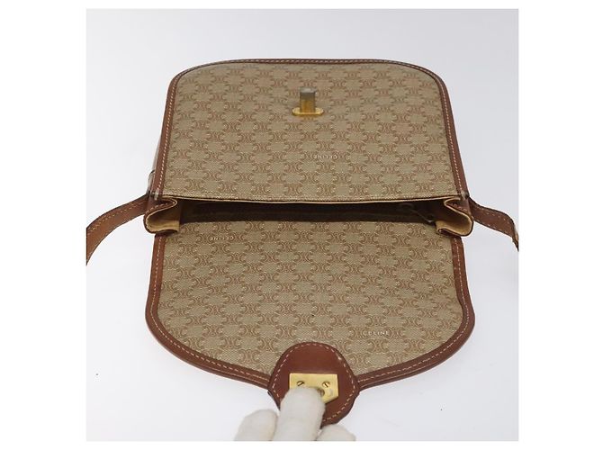 Céline Borsa a spalla in tela Macadam CELINE in pelle PVC beige marrone oro Auth 115531 D'oro - vista 20
