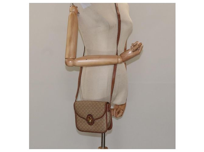 Céline Borsa a spalla in tela Macadam CELINE in pelle PVC beige marrone oro Auth 115531 D'oro - vista 24