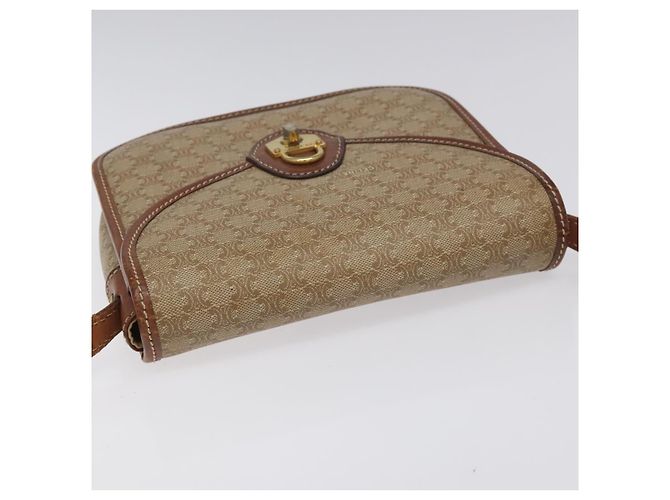 Céline Borsa a spalla in tela Macadam CELINE in pelle PVC beige marrone oro Auth 115531 D'oro - vista 6