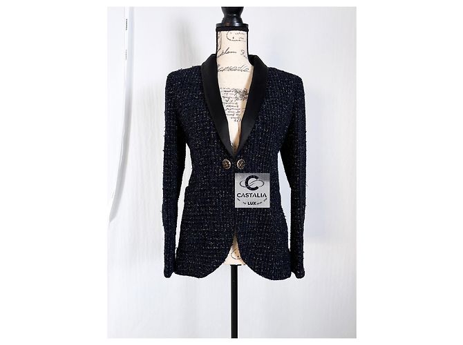 Chanel Neue atemberaubende schwarze Tweedjacke - Ansicht 7