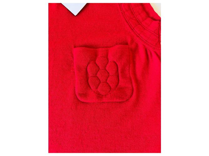 Top Chanel de Cachemira Rojo con Camelia Bordada Roja - vista 5