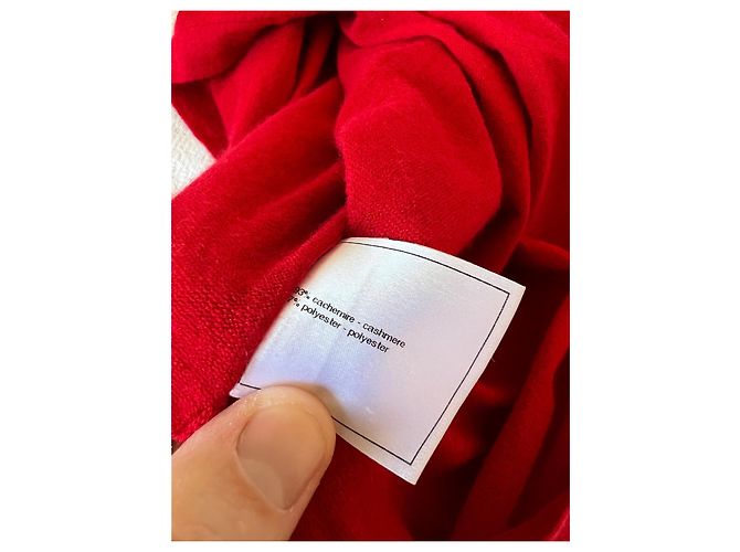 Top Chanel de Cachemira Rojo con Camelia Bordada Roja - vista 7
