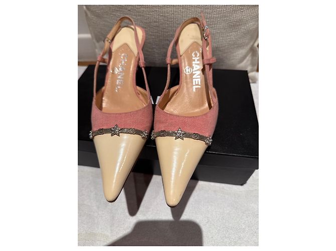Cambon Chanel Bicolor Slingback-Pumps mit kleinen Absätzen Pink - Ansicht 2