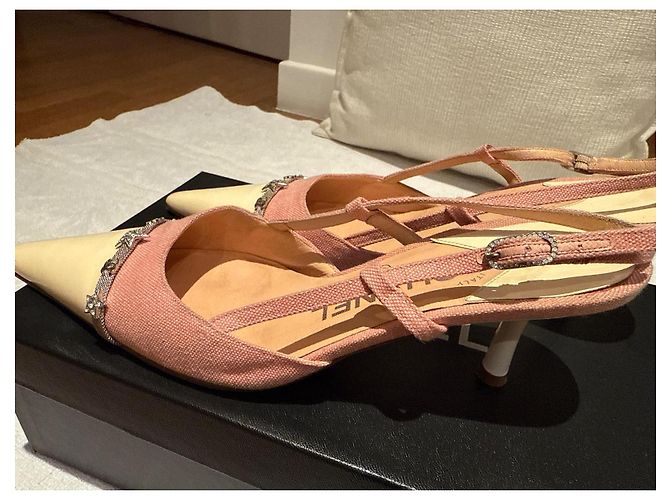 Cambon Chanel Bicolor Slingback-Pumps mit kleinen Absätzen Pink - Ansicht 4