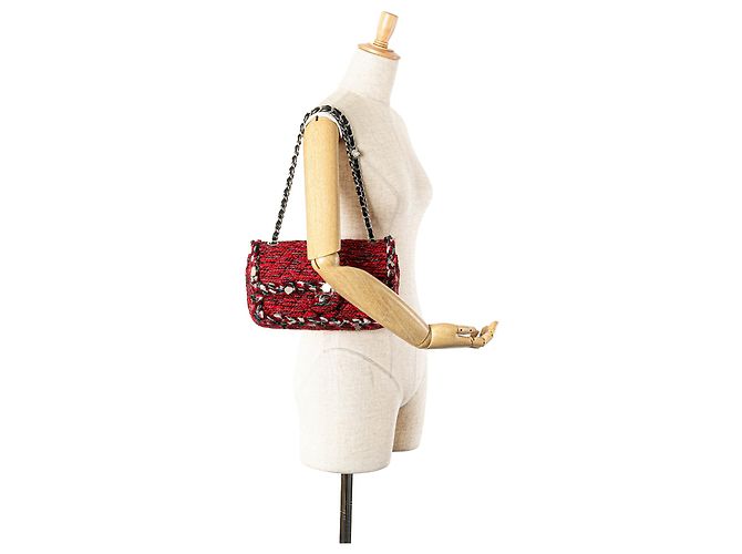 Chanel Rosso Medio Tweed Charm Trecce Doppio Flap - vista 12