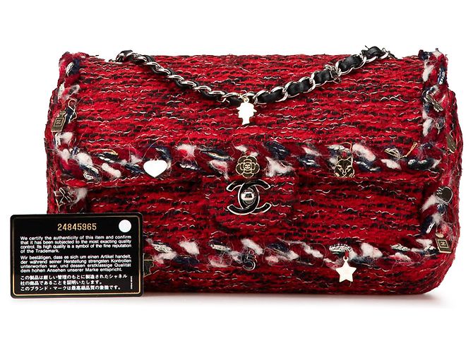 Chanel Rosso Medio Tweed Charm Trecce Doppio Flap - vista 13