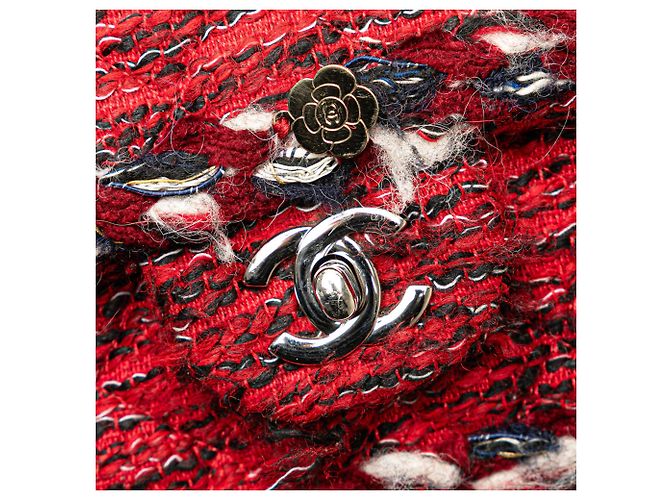 Chanel Rosso Medio Tweed Charm Trecce Doppio Flap - vista 7