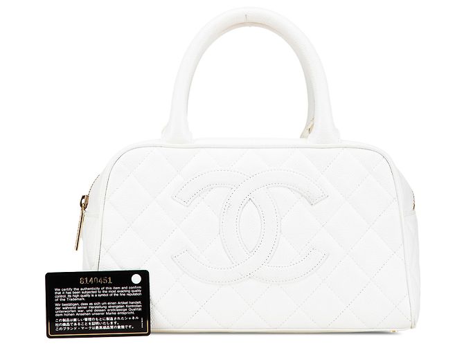 Borsa da bowling Chanel White CC in caviar trapuntato Bianco - vista 14