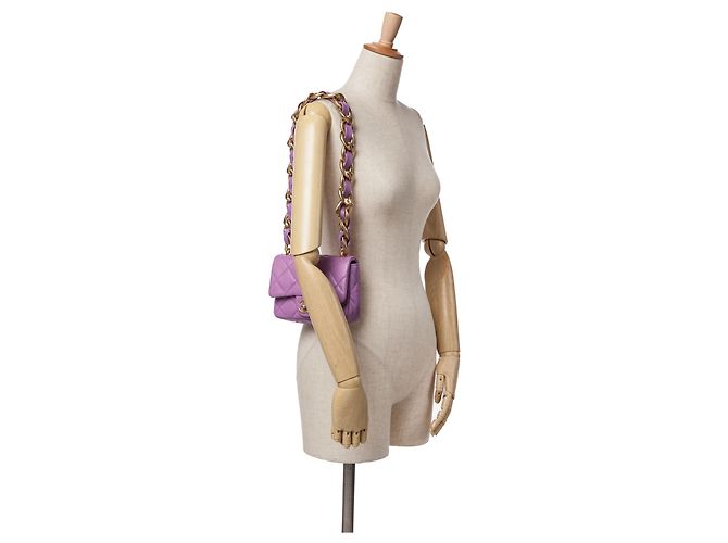 Chanel Mini Borsa in Pelle di Agnello Trapuntata Viola Funky Town Porpora - vista 10