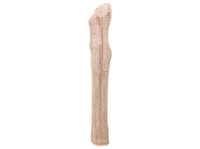 Abito maxi all'uncinetto Balmain in cotone marrone - vista 2