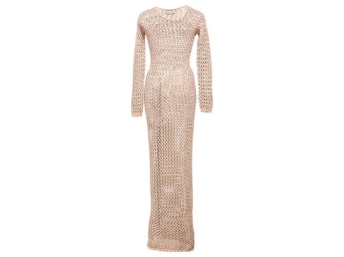 Abito maxi all'uncinetto Balmain in cotone marrone - vista 3