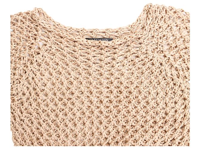 Abito maxi all'uncinetto Balmain in cotone marrone - vista 5