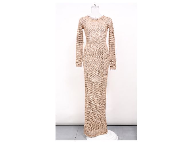 Abito maxi all'uncinetto Balmain in cotone marrone - vista 6