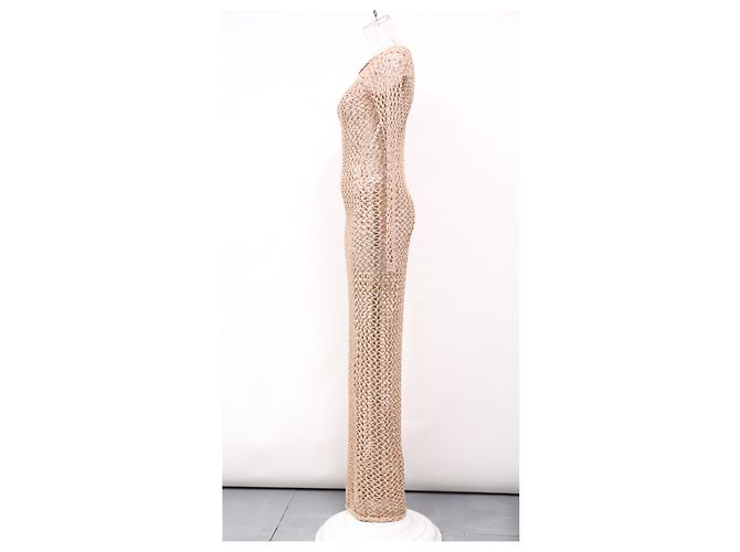 Abito maxi all'uncinetto Balmain in cotone marrone - vista 7