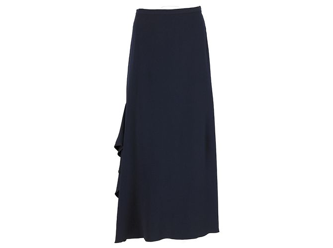Gonna maxi a balze Max Mara in lana blu navy - vista 5