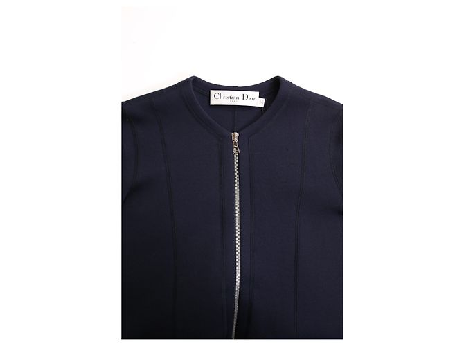 Abito midi svasato con zip Dior in poliestere blu navy - vista 10