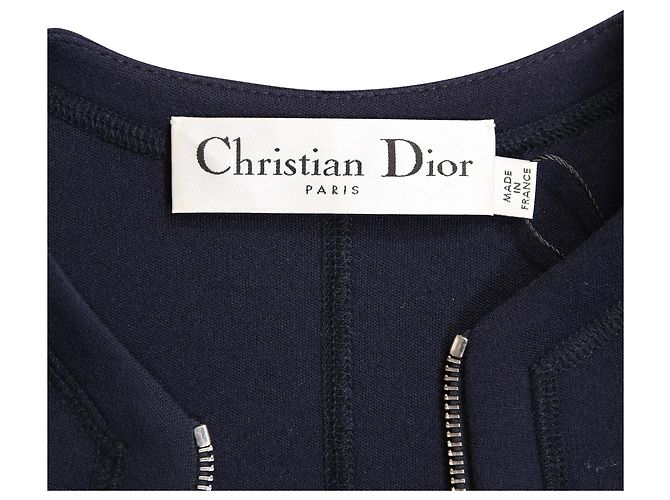 Abito midi svasato con zip Dior in poliestere blu navy - vista 4