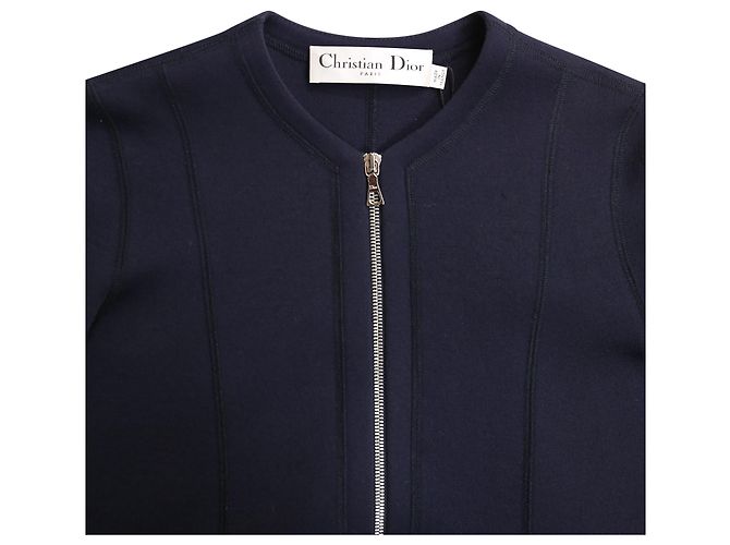 Abito midi svasato con zip Dior in poliestere blu navy - vista 5