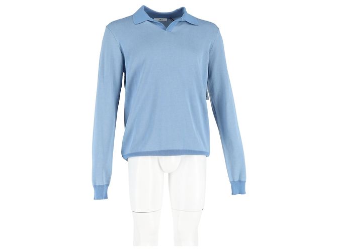 Autre Marque M. P. Pull en coton bleu à col ouvert texturé - vue 4