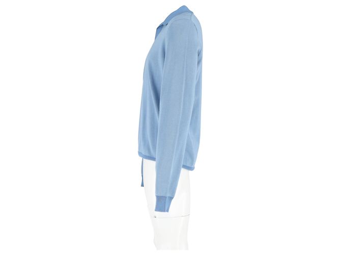 Autre Marque M. P. Pull en coton bleu à col ouvert texturé - vue 5