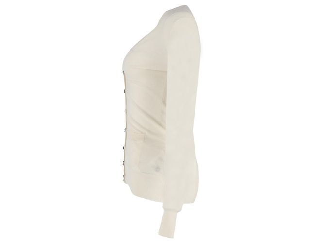 Moncler Knopf-Cardigan aus cremefarbener Wolle Weiß Roh - Ansicht 2