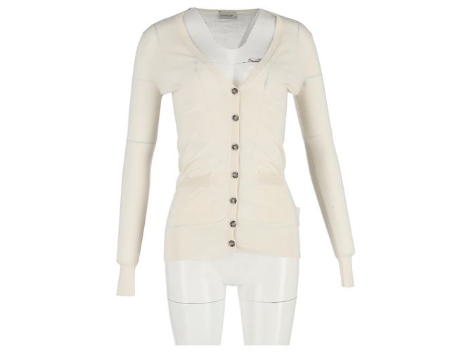 Moncler Knopf-Cardigan aus cremefarbener Wolle Weiß Roh - Ansicht 4