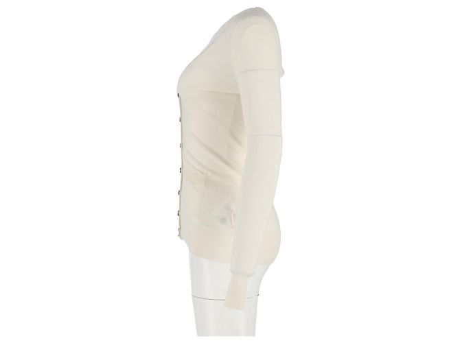 Moncler Knopf-Cardigan aus cremefarbener Wolle Weiß Roh - Ansicht 5
