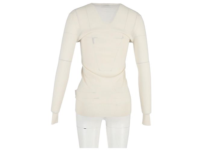 Moncler Knopf-Cardigan aus cremefarbener Wolle Weiß Roh - Ansicht 6