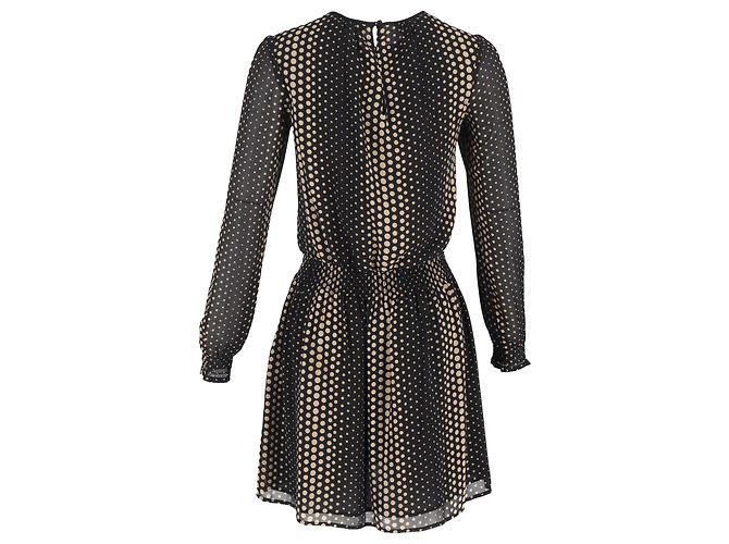Schwarz Polyester Aralia Smocked Waist Polka Dot Georgette Kleid von Michael Michael Kors - Ansicht 3