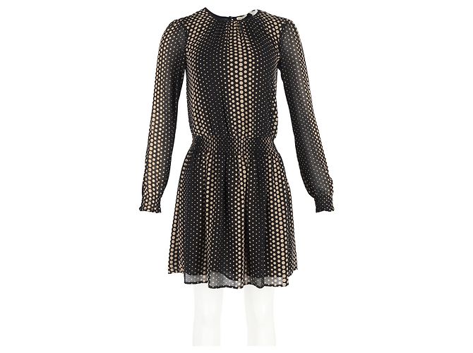 Schwarz Polyester Aralia Smocked Waist Polka Dot Georgette Kleid von Michael Michael Kors - Ansicht 4