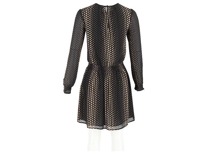 Schwarz Polyester Aralia Smocked Waist Polka Dot Georgette Kleid von Michael Michael Kors - Ansicht 6