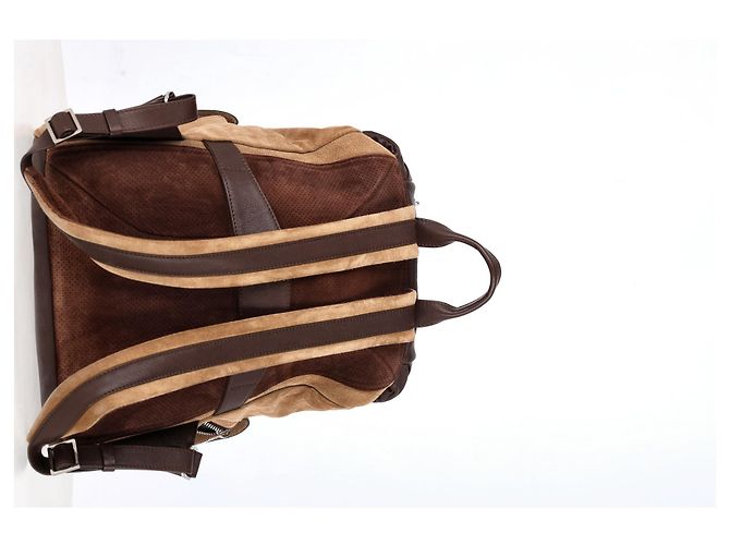 Zaino multi-tasche Brunello Cucinelli in suede marrone - vista 10