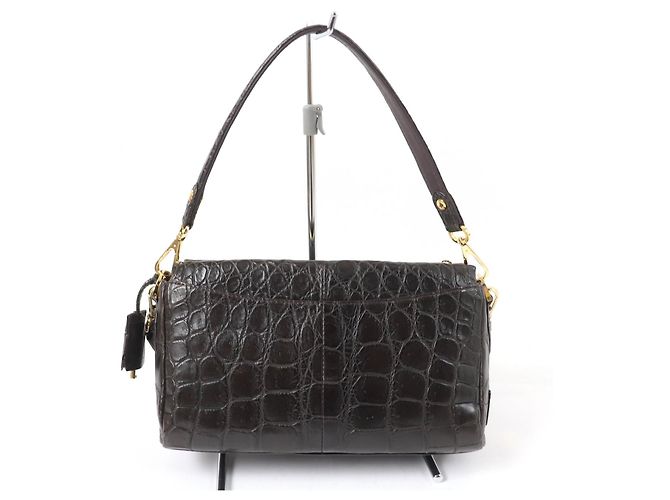 Autre Marque Borsa a spalla 2WAY in pelle di coccodrillo Marrone - vista 3