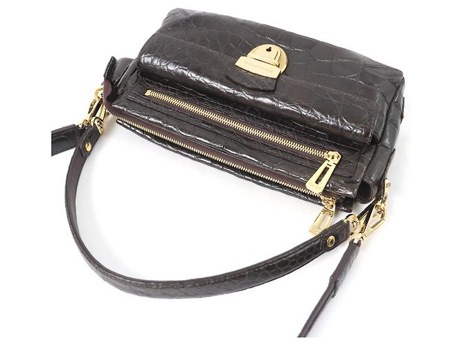 Autre Marque Borsa a spalla 2WAY in pelle di coccodrillo Marrone - vista 6