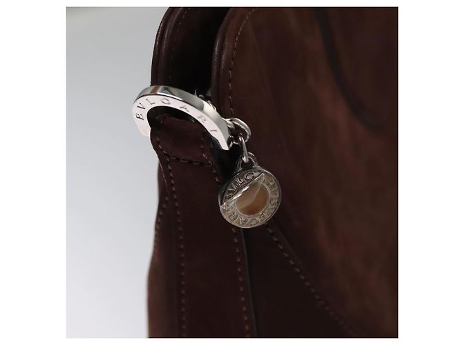 Bulgari Borsa a mano BVLGARI in suede 2 in 1 marrone argento autentica bs22466 - vista 10
