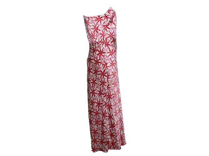 Autre Marque Vestido midi de seda satinada impressa com um ombro Saloni Rosa Vermelho - vista 3