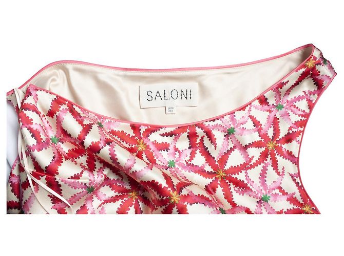 Autre Marque Vestido midi de seda satinada impressa com um ombro Saloni Rosa Vermelho - vista 6